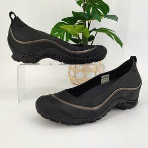 Merrell Woman's Plaza Ballet Black Leather Slip On Ortholite Shoes Size 8.5
